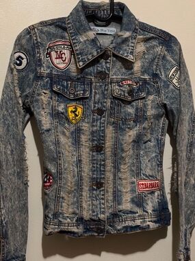 Blue Toplo Distressed Patchwork Young Boy Denim Jacket - Blue